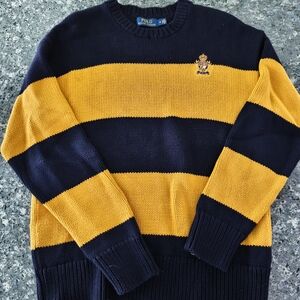 Polo by Ralph Lauren Men's Navy and Yellow Striped Sweater